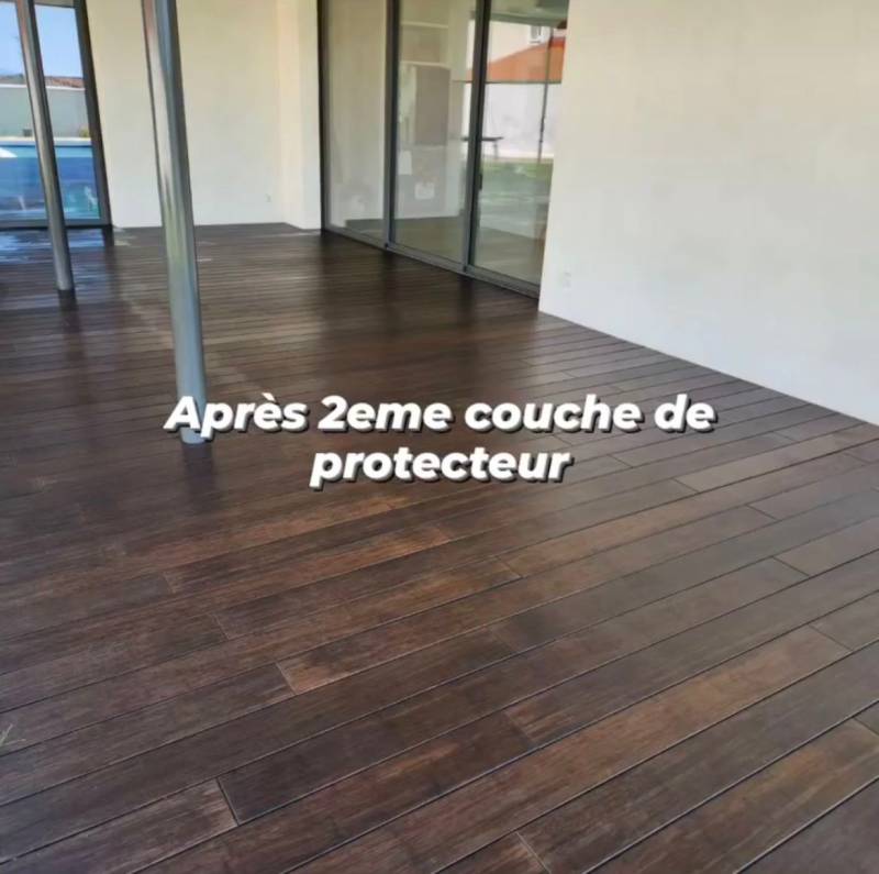 Protection sol terrasse en bois de bambou suite à nettoyage et décapage complet à Dardilly dans l'ouest lyonnais