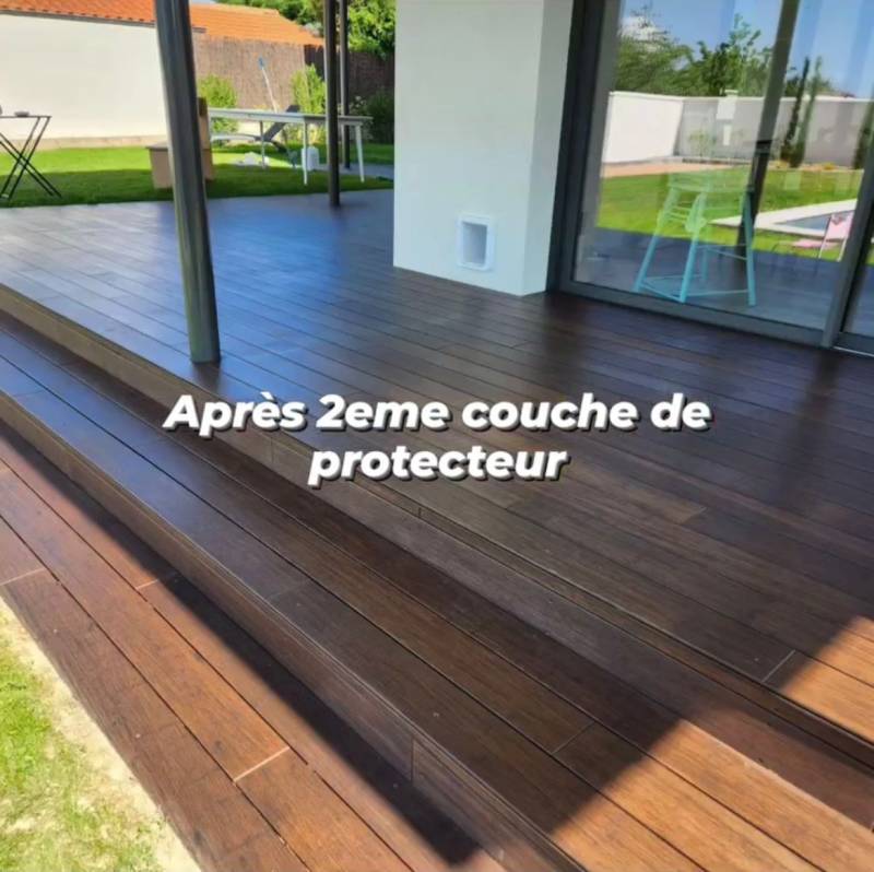 Protection sol terrasse en bois de bambou suite à nettoyage et décapage complet à Dardilly dans l'ouest lyonnais